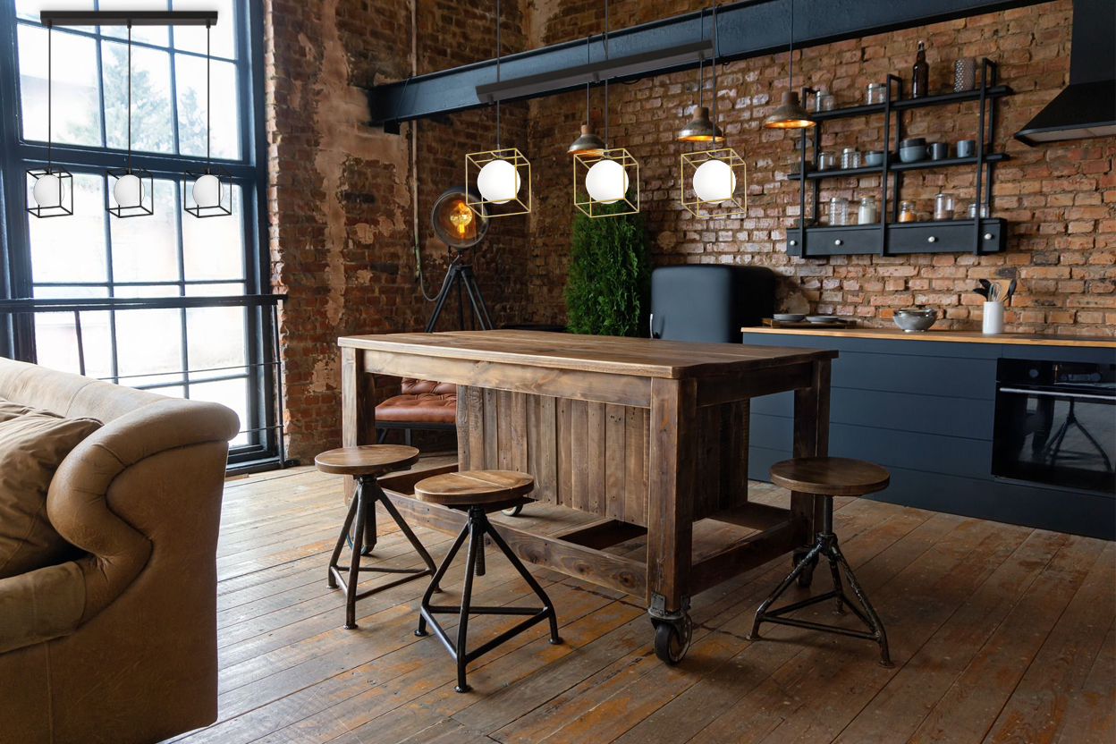 Lampade Industrial – Design Moderno in Metallo e Legno