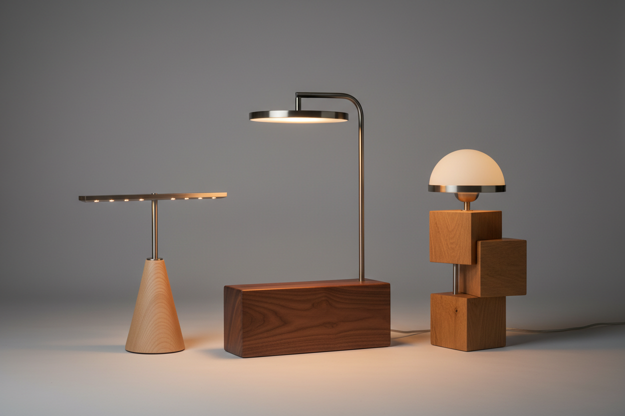 Lampade da Tavolo Artigianali Lumeria™ – Design Unico in Metallo, Legno e Ottone