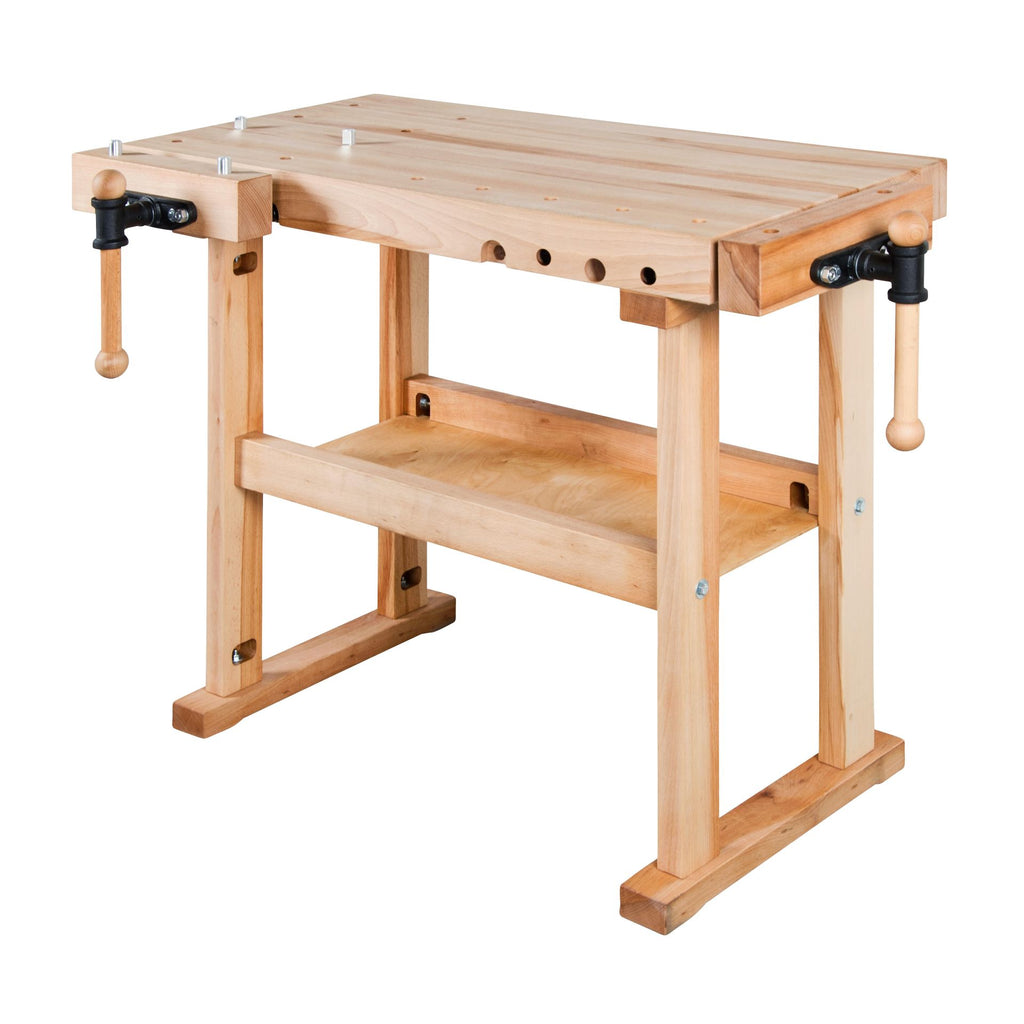 Banco da lavoro regolabile in altezza 1000x630mm con morsa doppia in legno