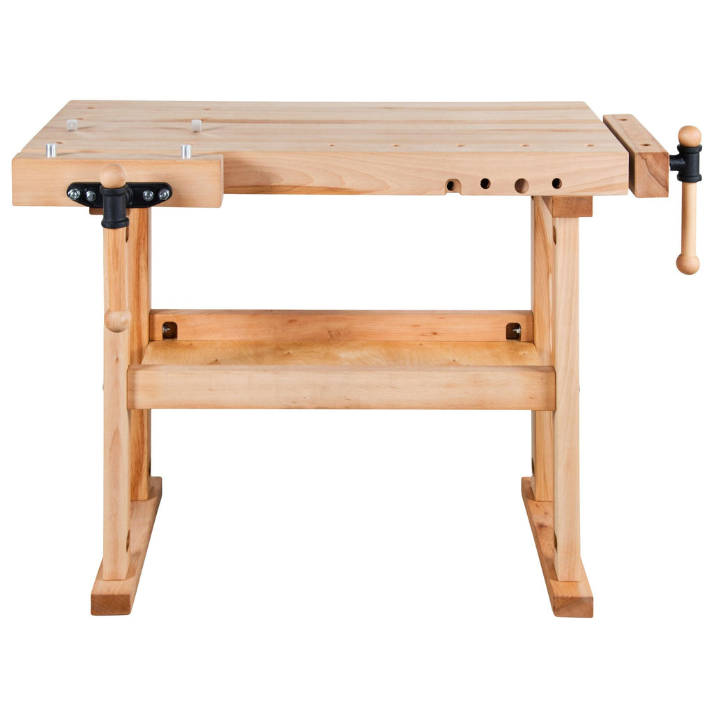 Banco da lavoro regolabile in altezza 1000x630mm con morsa doppia in legno