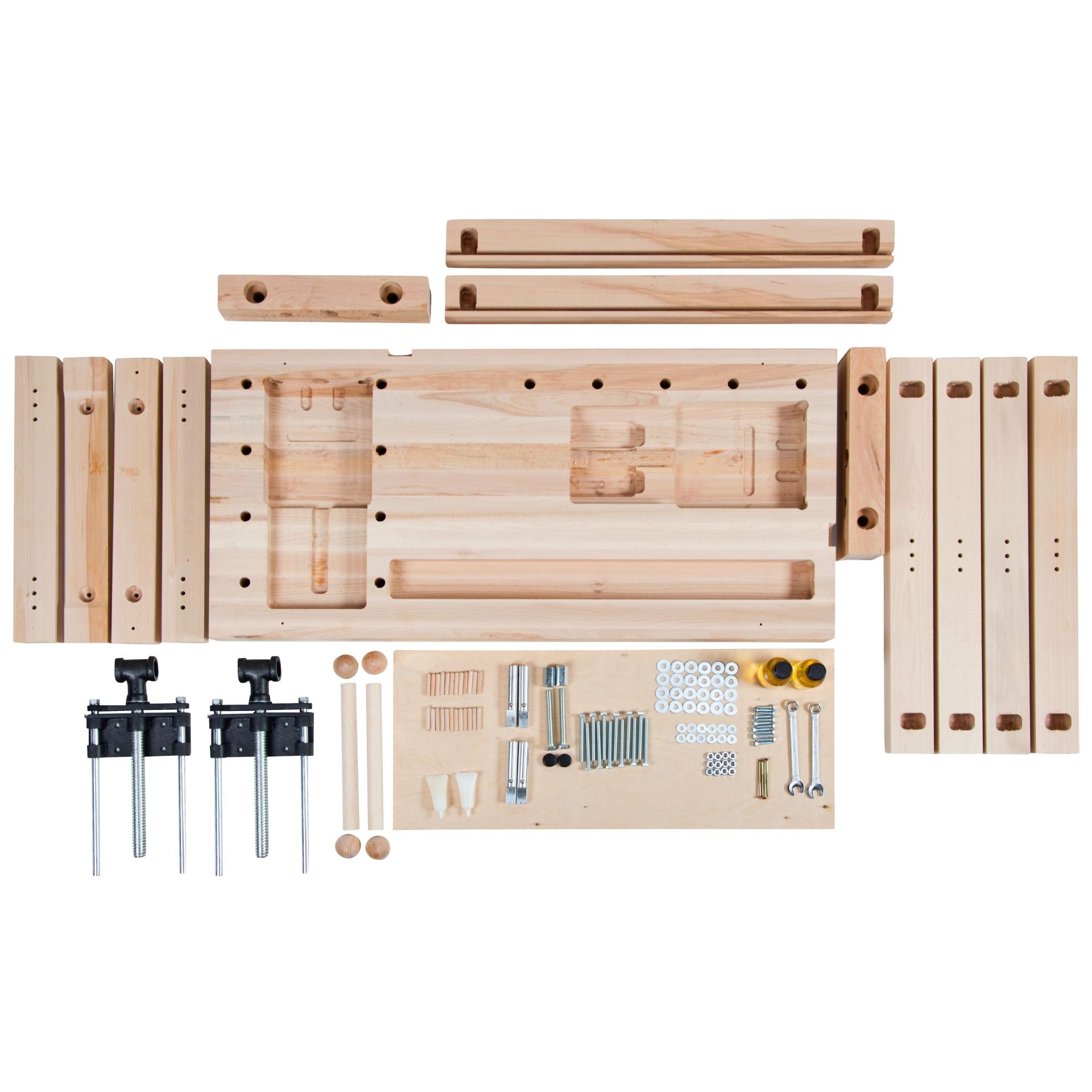 Banco da lavoro regolabile in altezza 1000x630mm con morsa doppia in legno