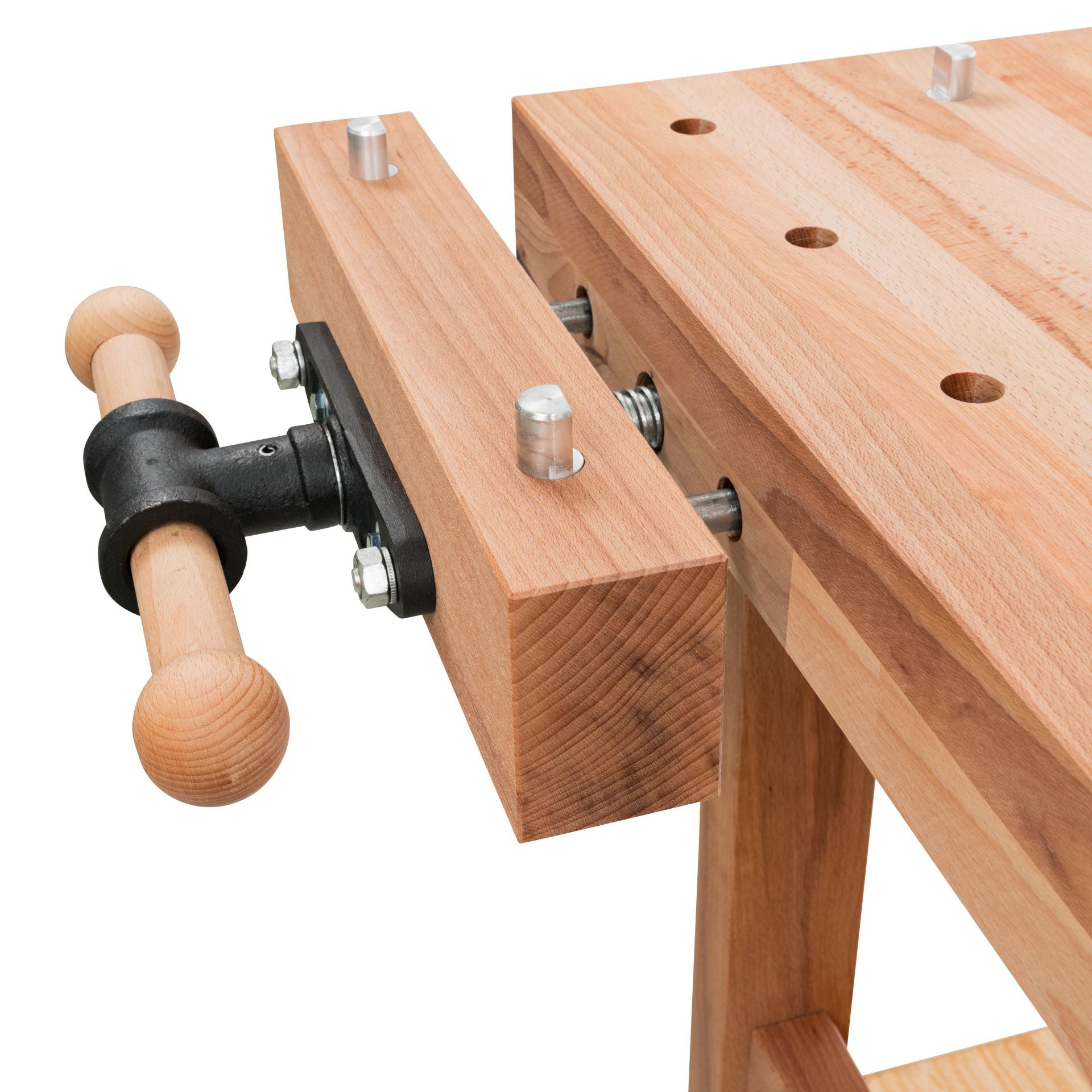 Banco da lavoro regolabile in altezza 1000x630mm con morsa doppia in legno