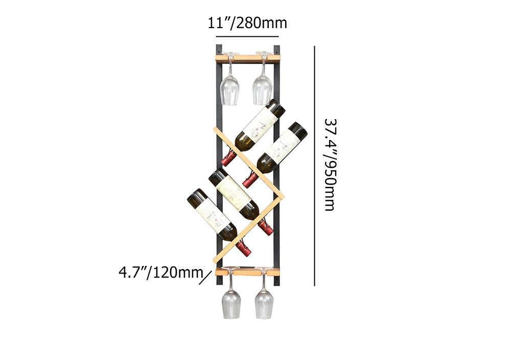 Mensola Portabottiglie e Bicchieri da Vino Fluttuante da Parete in Legno e Ferro